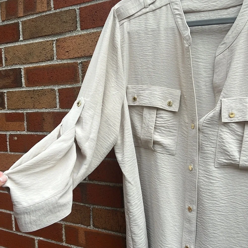 Tan button down - Picture 2 of 9